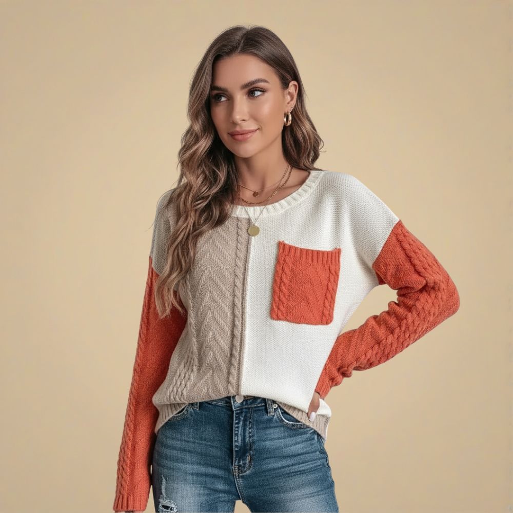 Casual O-hals Patchwork Gebreide Trui Jelle Jora Mode