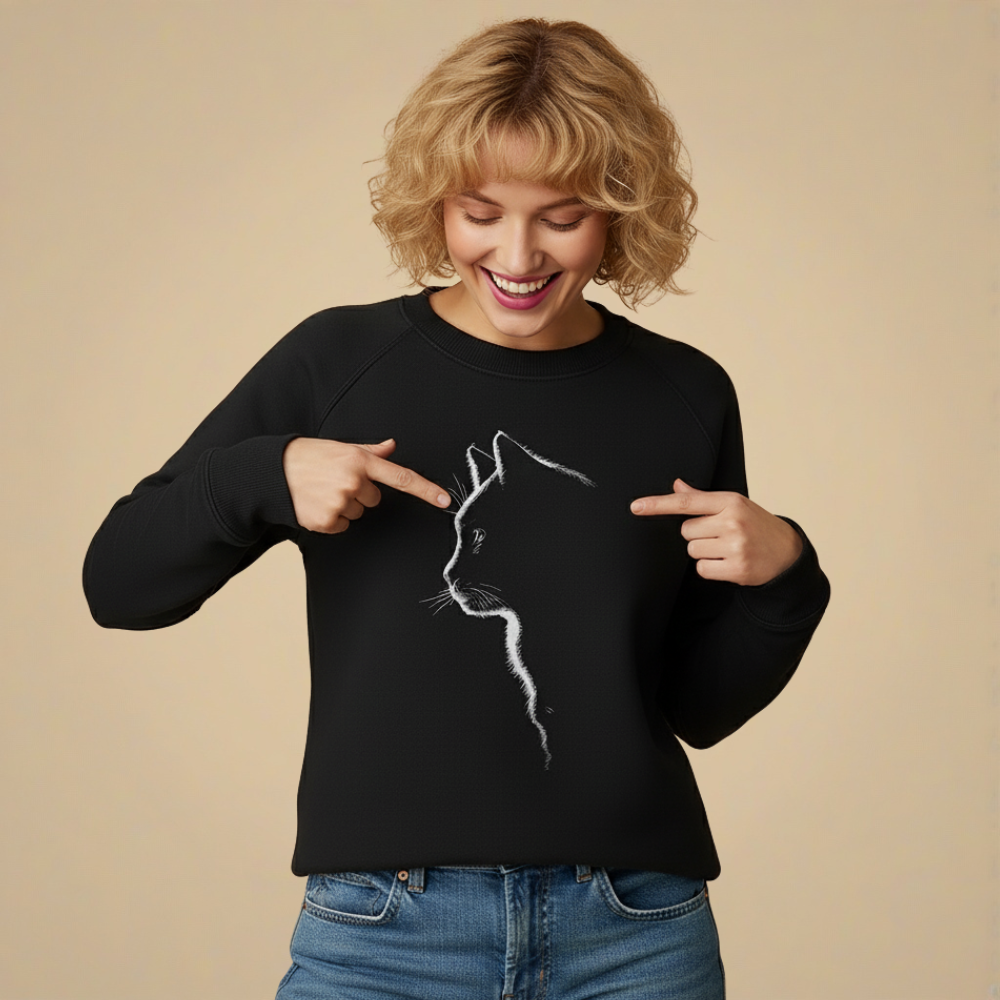 Sweatshirt met ronde hals en witte kattenprint Jelle Jora Mode