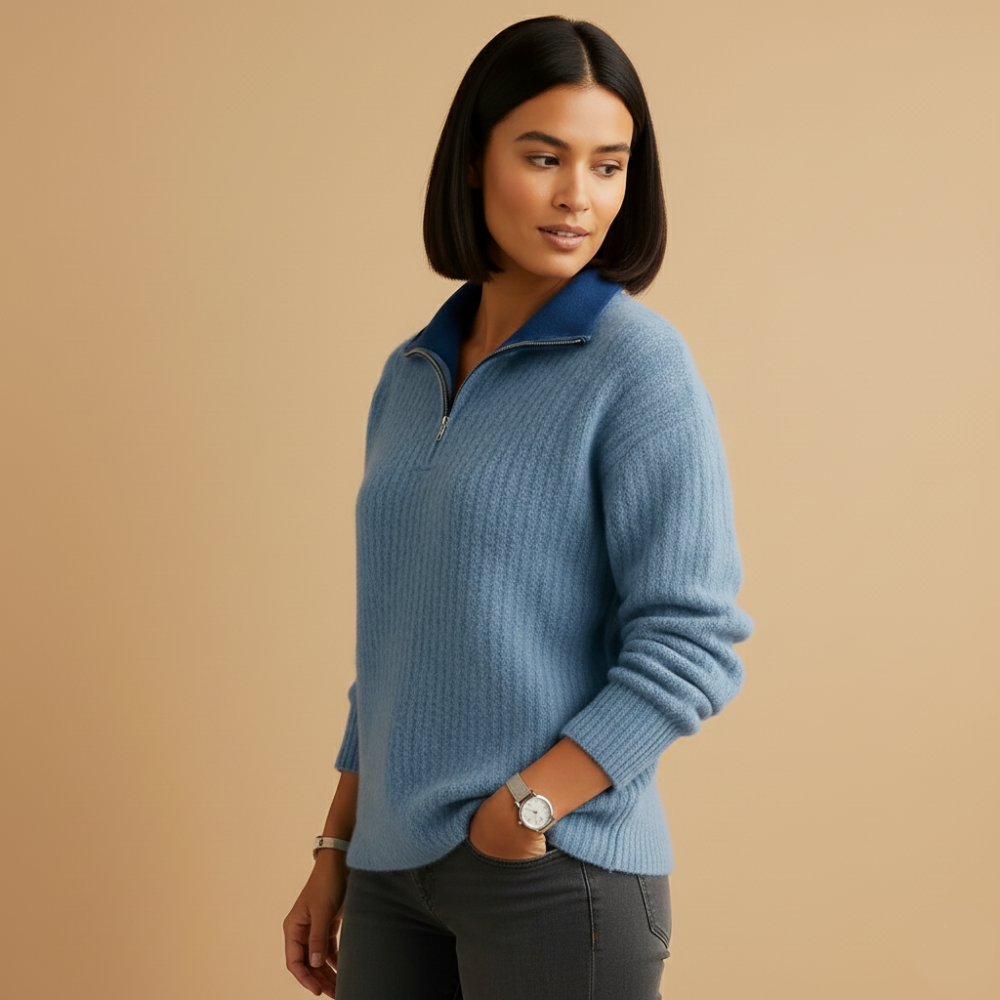 Slanke gebreide zip trui met staande kraag Jelle Jora Mode