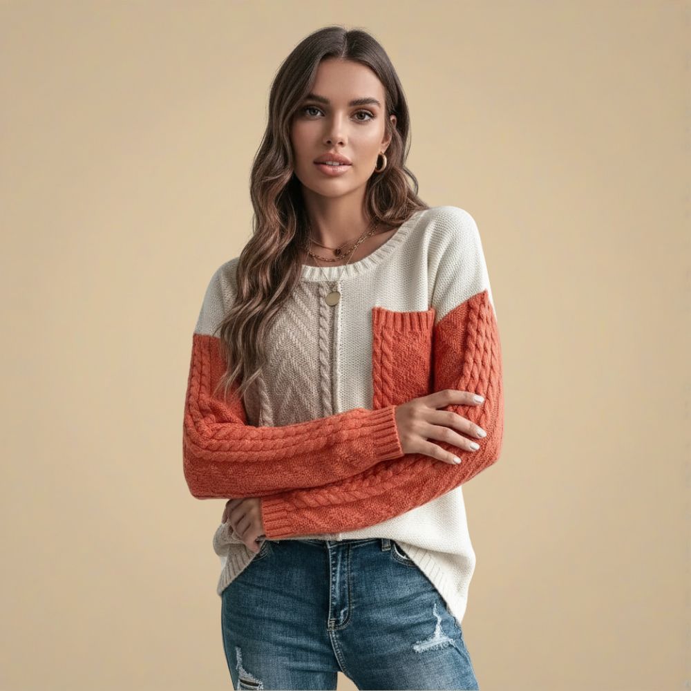 Casual O-hals Patchwork Gebreide Trui Jelle Jora Mode