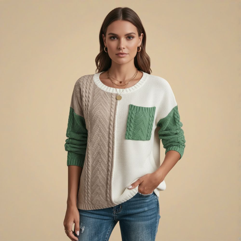 Casual O-hals Patchwork Gebreide Trui Jelle Jora Mode