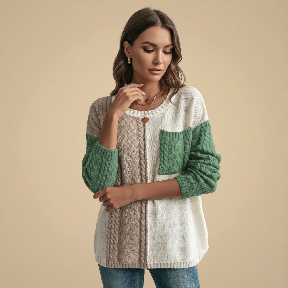 Casual O-hals Patchwork Gebreide Trui Jelle Jora Mode