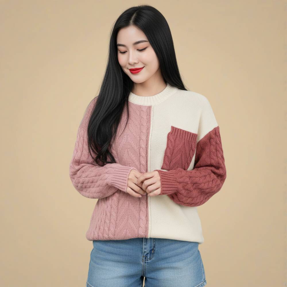 Casual O-hals Patchwork Gebreide Trui Jelle Jora Mode