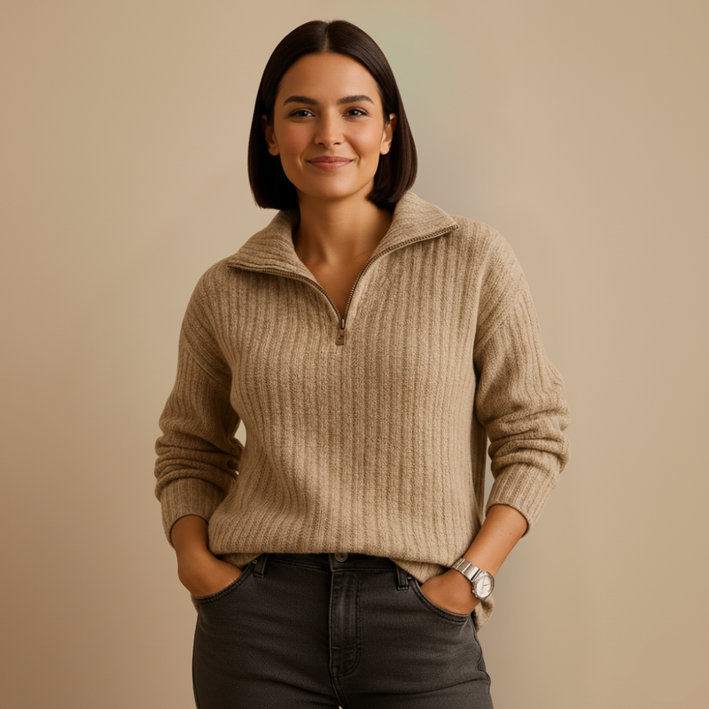 Slanke gebreide zip trui met staande kraag Jelle Jora Mode