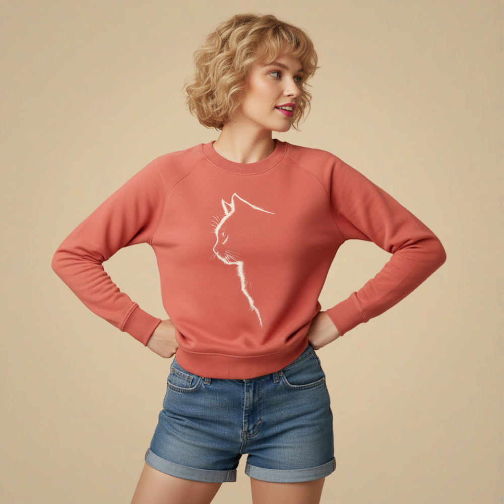 Sweatshirt met ronde hals en witte kattenprint Jelle Jora Mode