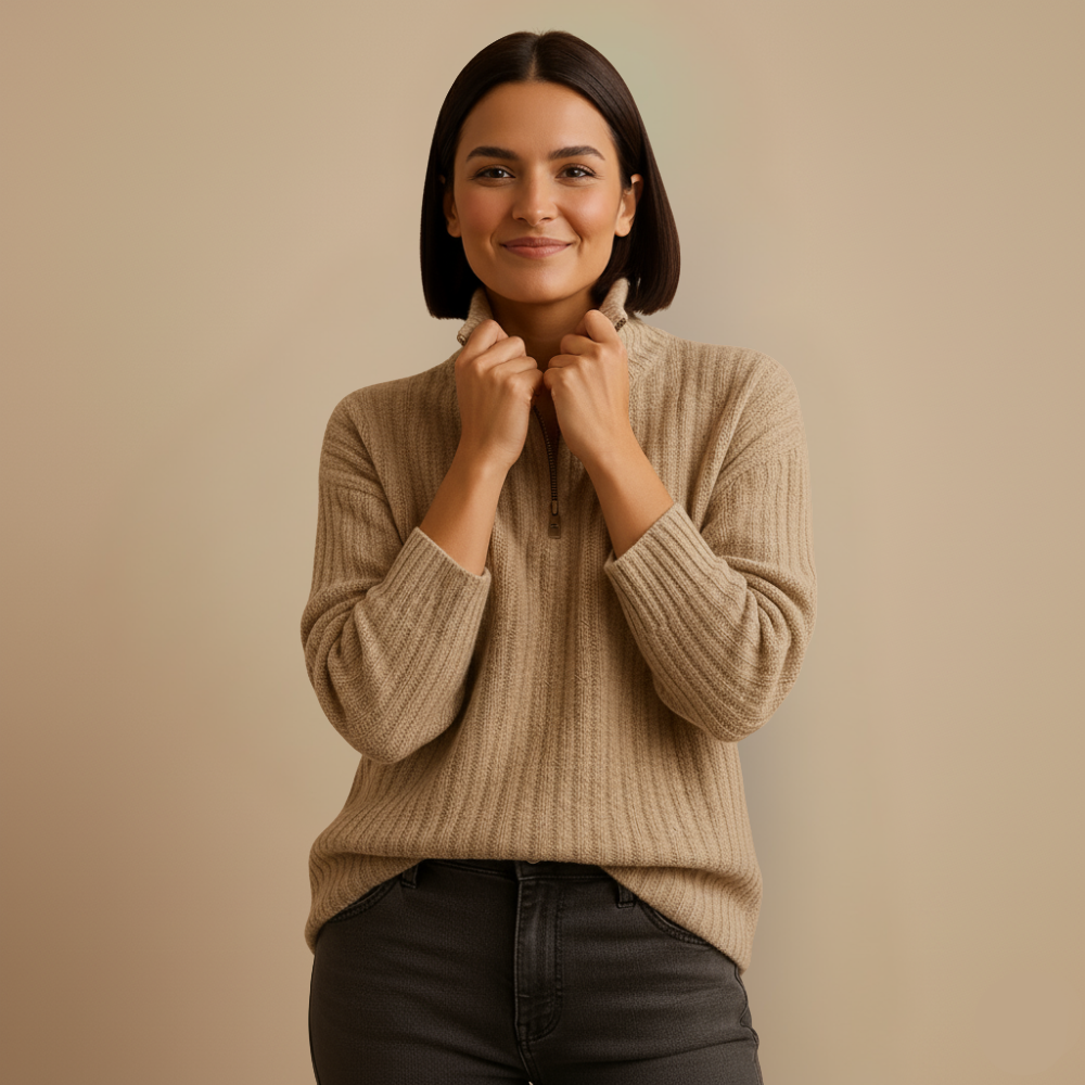 Slanke gebreide zip trui met staande kraag Jelle Jora Mode