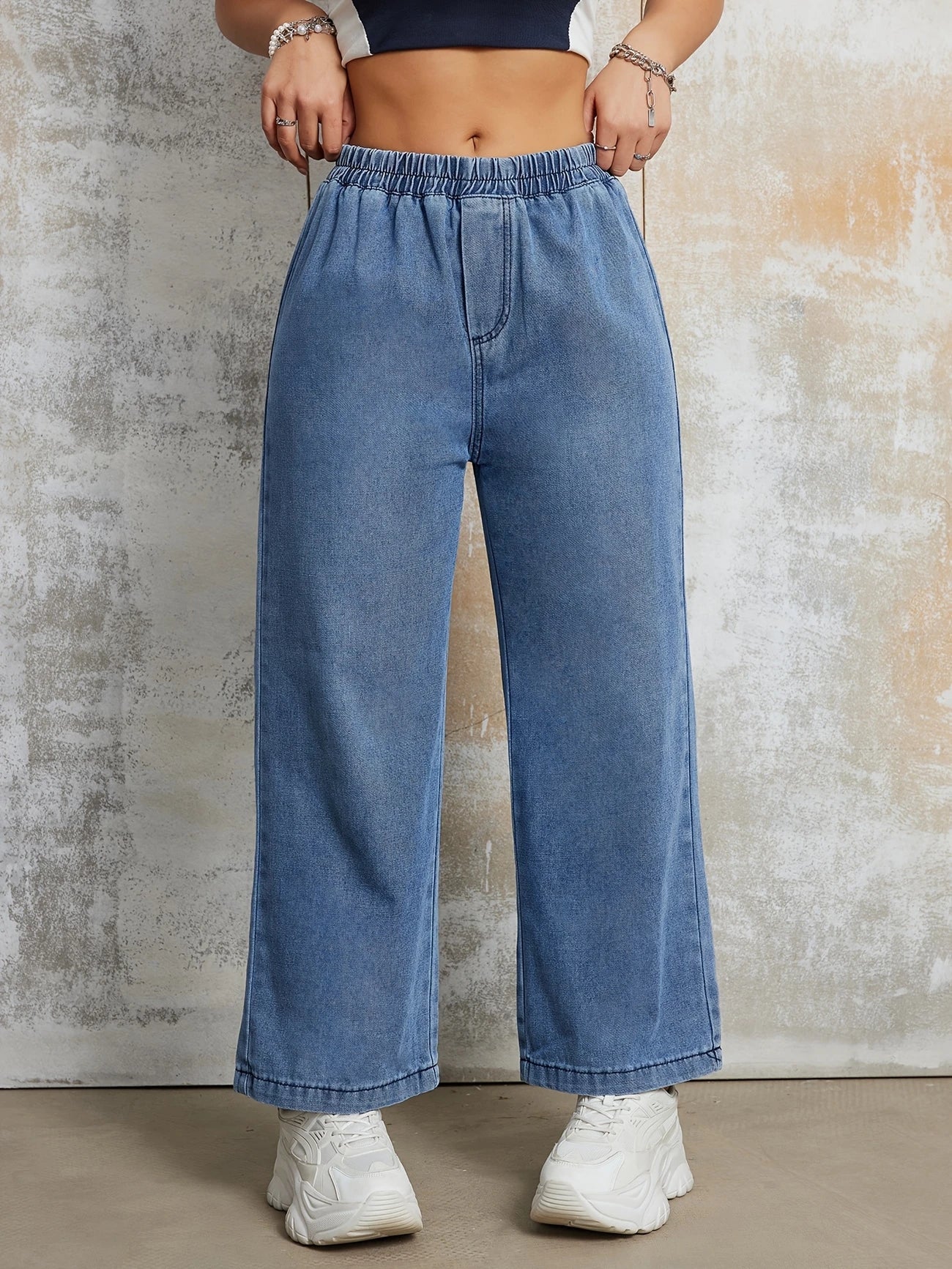 Denim broek met wijde pijpen en elastische taille Jelle Jora Mode