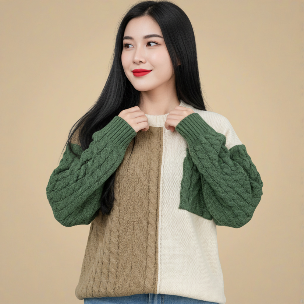 Casual O-hals Patchwork Gebreide Trui Jelle Jora Mode