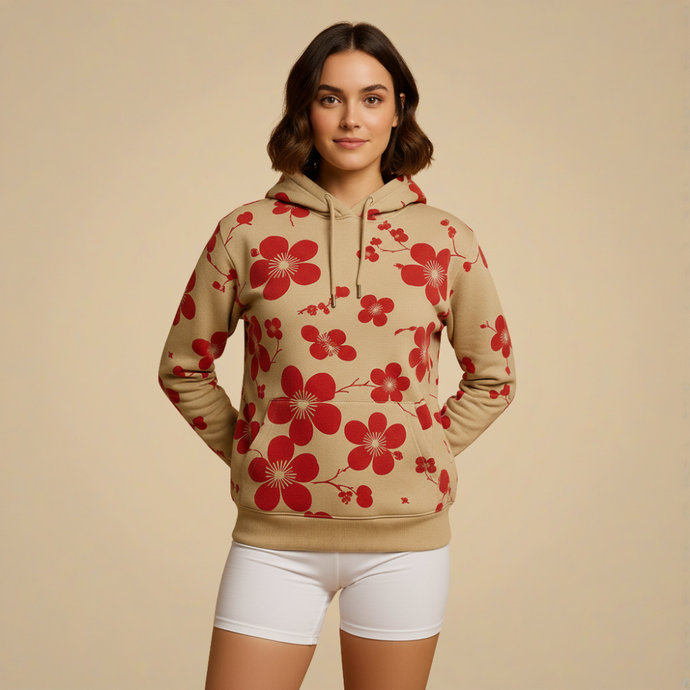 Casual Pullover Hoodie Met Bloemenpatroon Jelle Jora Mode