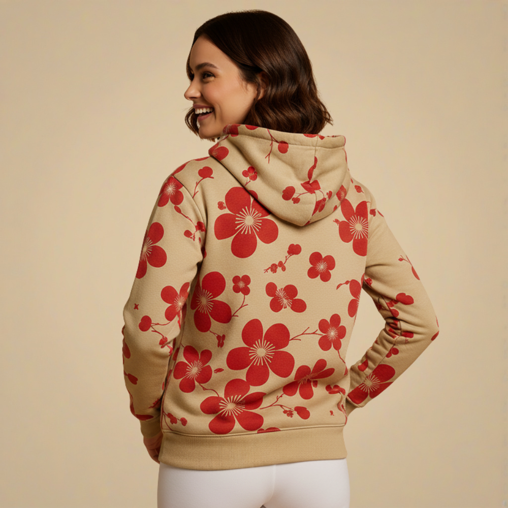 Casual Pullover Hoodie Met Bloemenpatroon Jelle Jora Mode