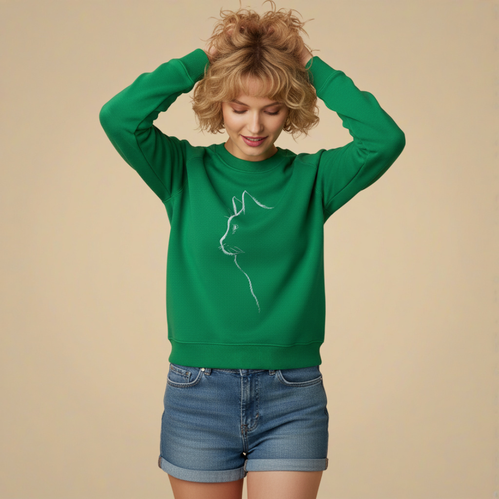 Sweatshirt met ronde hals en witte kattenprint Jelle Jora Mode