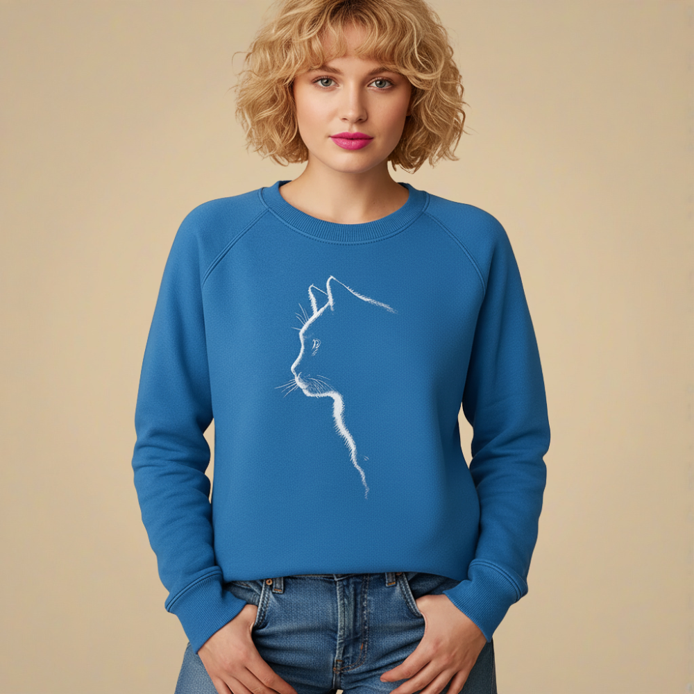 Sweatshirt met ronde hals en witte kattenprint Jelle Jora Mode