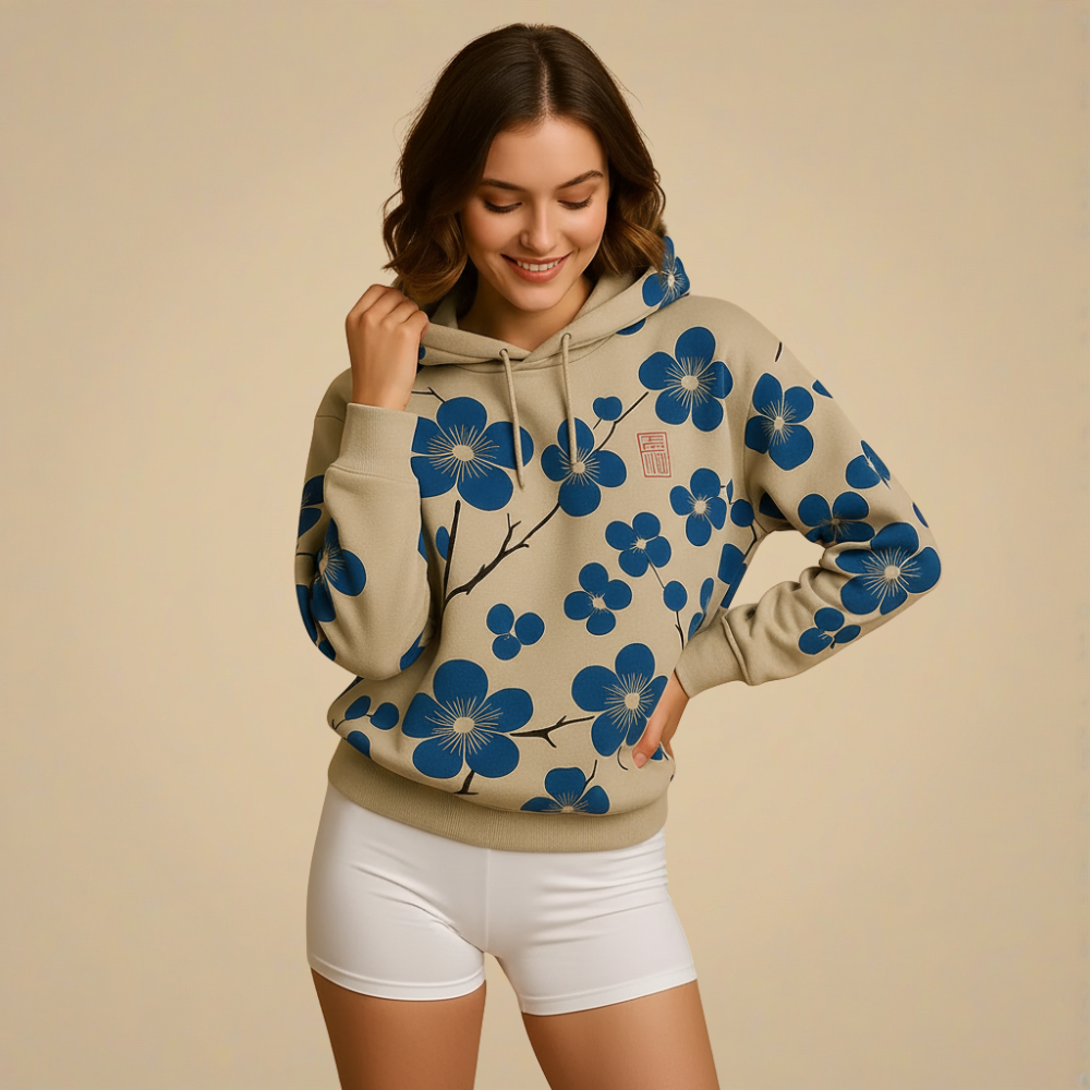 Casual Pullover Hoodie Met Bloemenpatroon Jelle Jora Mode
