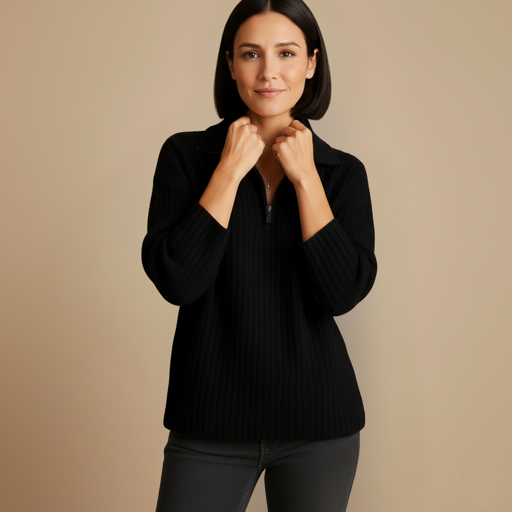 Slanke gebreide zip trui met staande kraag Jelle Jora Mode