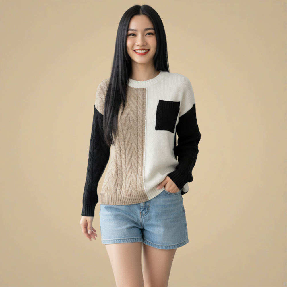 Casual O-hals Patchwork Gebreide Trui Jelle Jora Mode