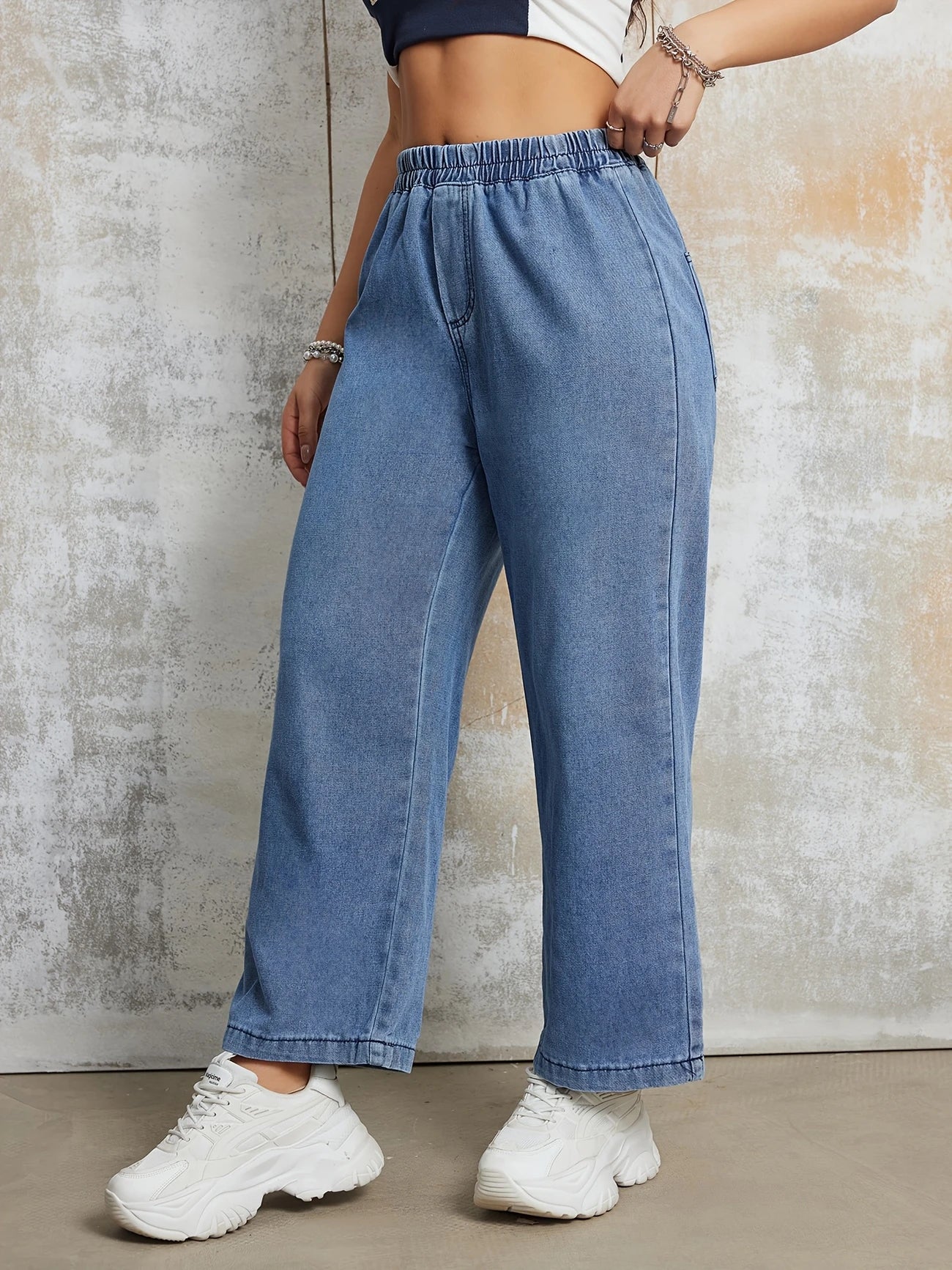 Denim broek met wijde pijpen en elastische taille Jelle Jora Mode