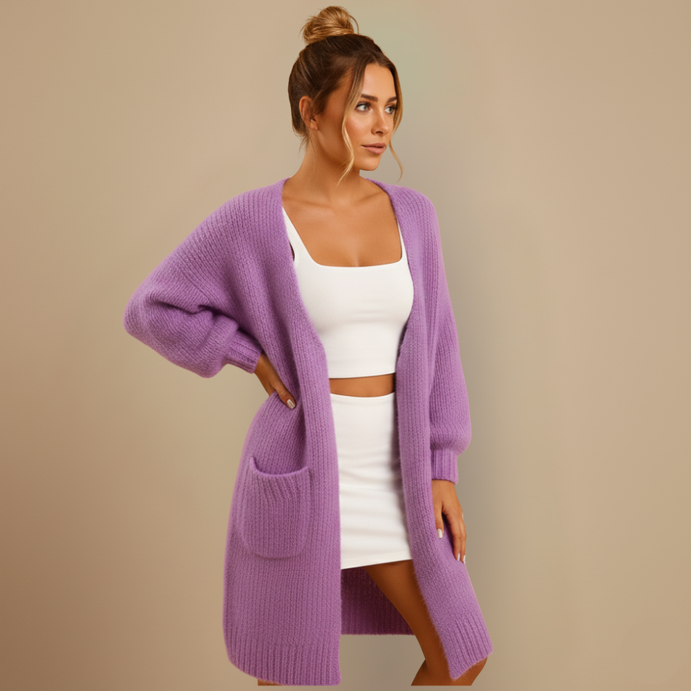 Lange gebreide cardigan met zakken Jelle Jora Mode