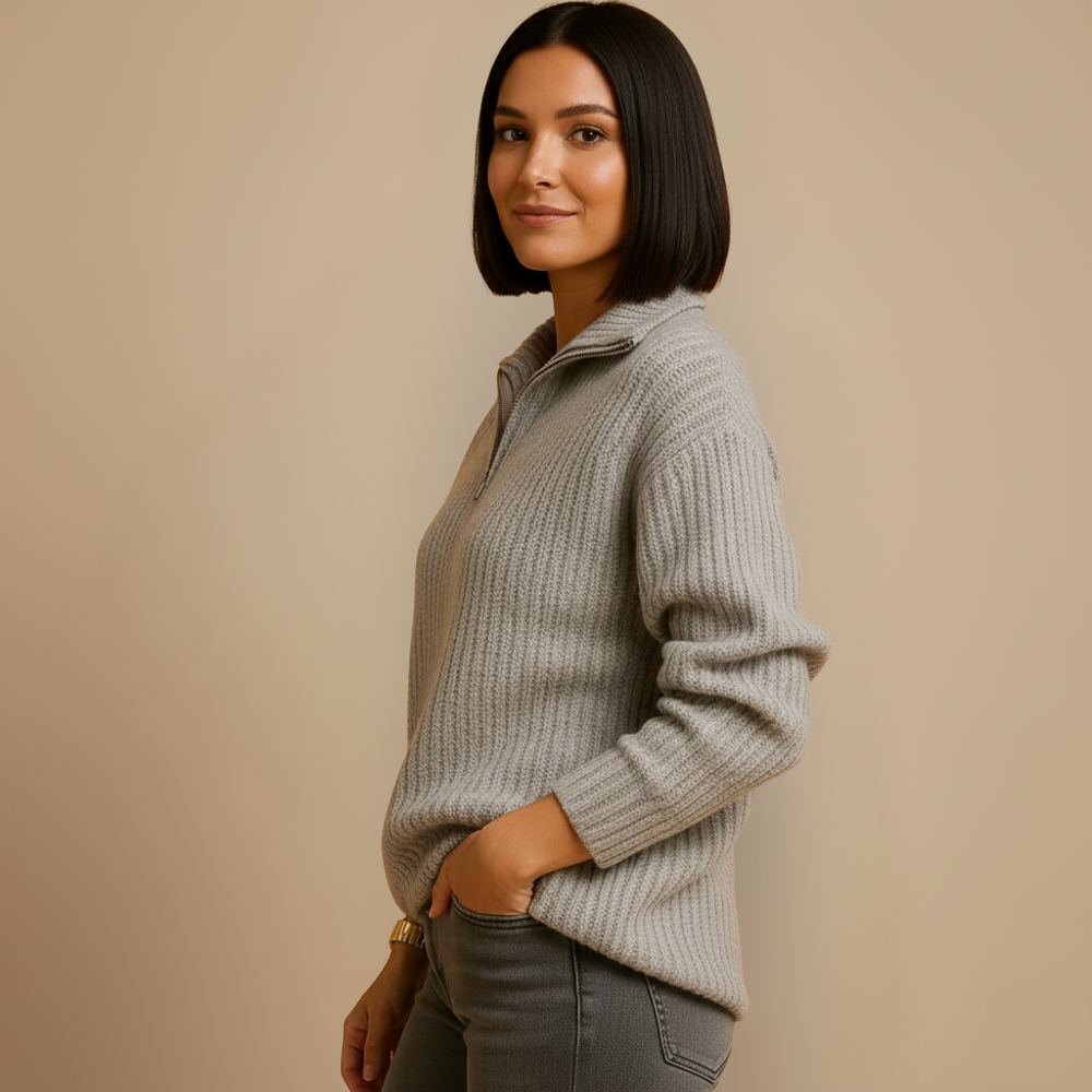 Slanke gebreide zip trui met staande kraag Jelle Jora Mode