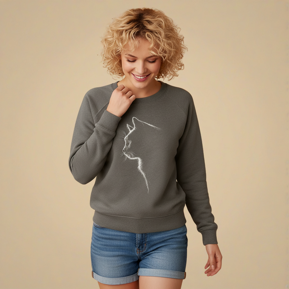 Sweatshirt met ronde hals en witte kattenprint Jelle Jora Mode