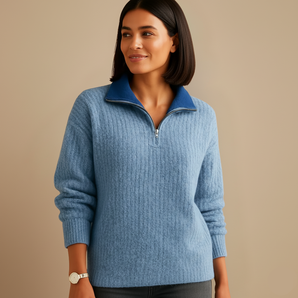 Slanke gebreide zip trui met staande kraag Jelle Jora Mode