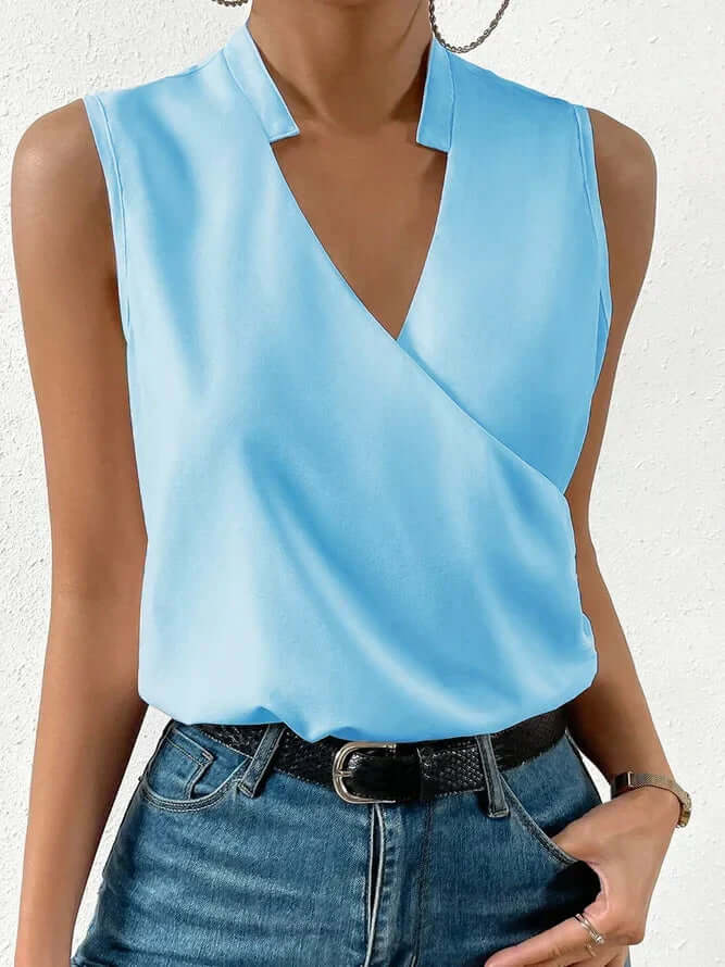 Adiana Dames Blouse met Korte Mouw van Ademend Materiaal-Dames Tops-Jelle Jora Mode-Hemelsblauw-S-Jelle Jora Mode