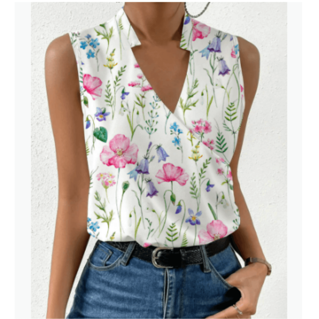 Adiana Dames Blouse met Korte Mouw van Ademend Materiaal-Dames Tops-Jelle Jora Mode-Bloemen 1-S-Jelle Jora Mode