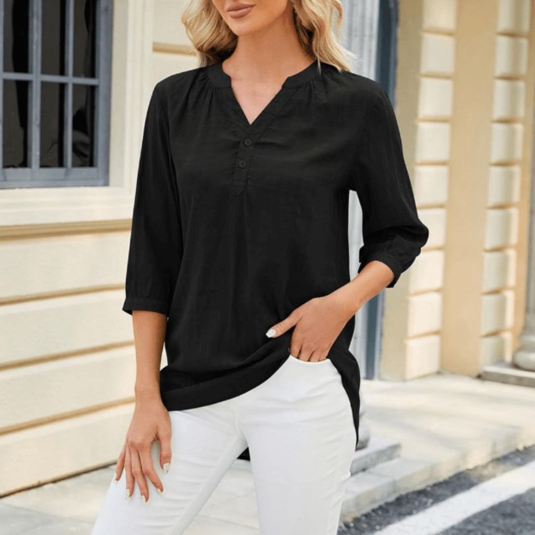 Agathey Lichte Dames Blouse Korte Mouw met V-Hals Jelle Jora Mode