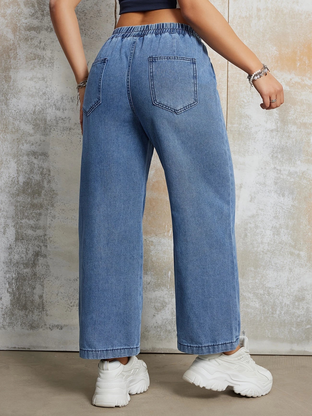 Denim broek met wijde pijpen en elastische taille Jelle Jora Mode