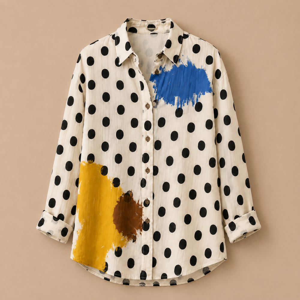 Dames casual blouse met lange mouwen patroon en knoopsluiting Jelle Jora Mode