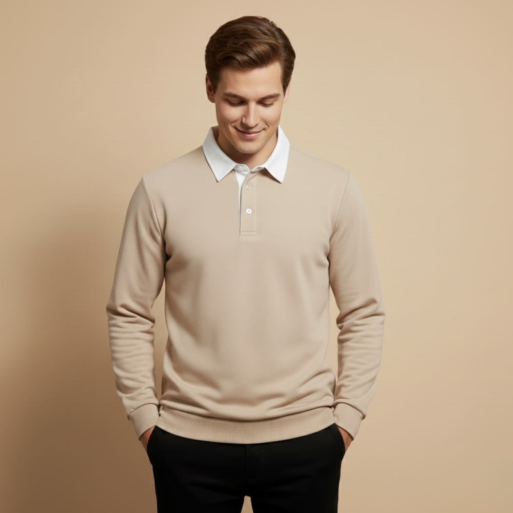 Heren sweater met lange mouwen en polo-kraag Jelle Jora Mode