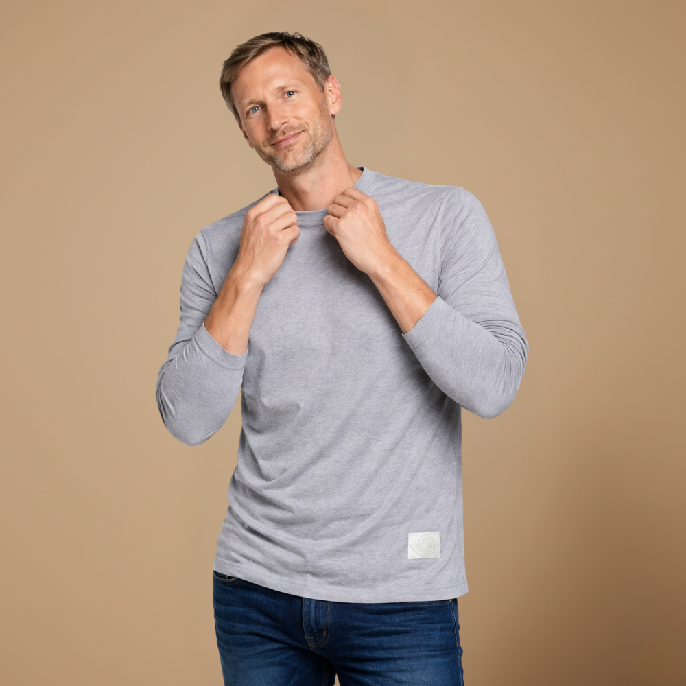 Heren ademend casual t-shirt met lange mouwen en ronde hals Jelle Jora Mode