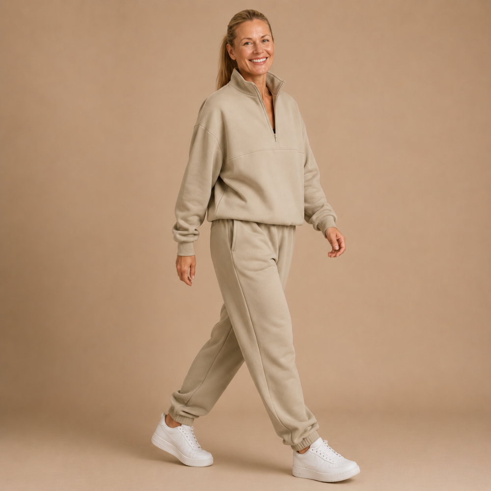 Dames casual sweatshirtset met halve rits Jelle Jora Mode