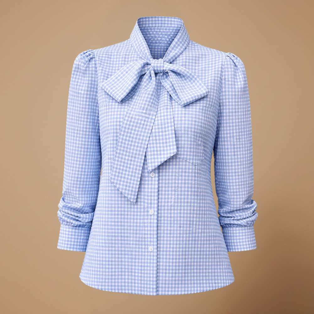 Damesblouse met lange mouwen ruitjespatroon en strik Jelle Jora Mode