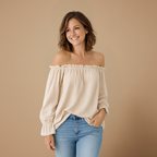 Dames zomerse blouse met ruches en off-shoulder design Jelle Jora Mode