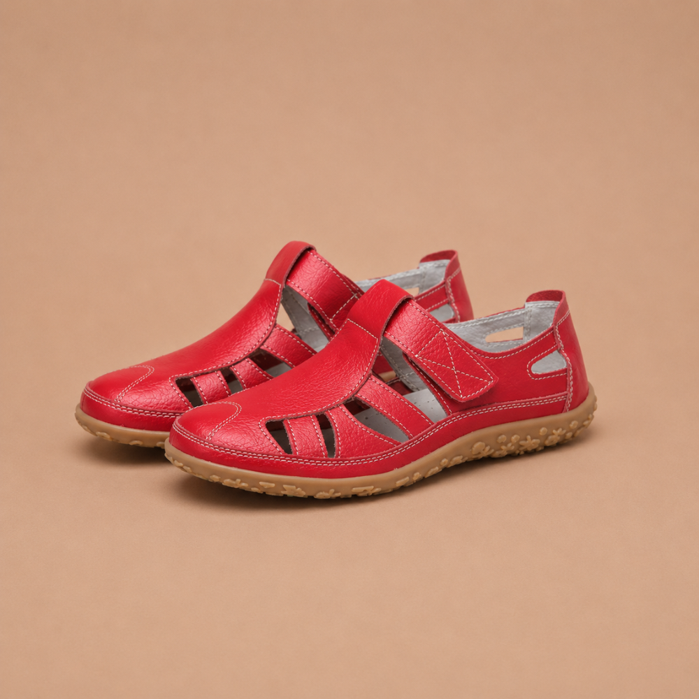 Dames platte strandsandalen met uitgesneden zool Jelle Jora Mode