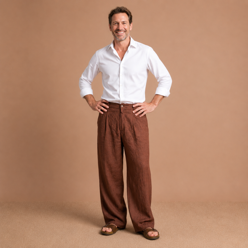 Heren casual broek met relaxte pasvorm en wijde pijpen Jelle Jora Mode