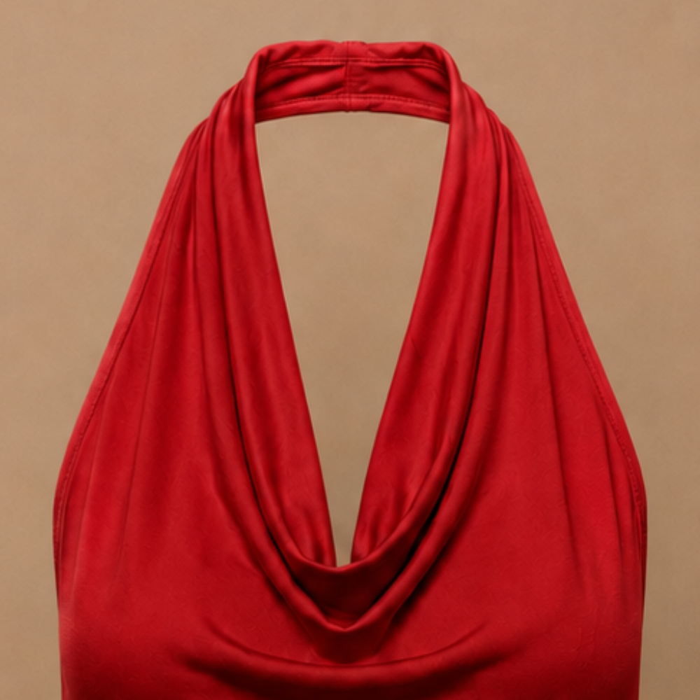 Dames-tanktop met gedrapeerde halternek open rug en zonder mouwen Jelle Jora Mode