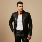 Slim Fit Biker Faux Leather Jacket voor Heren Jelle Jora Mode