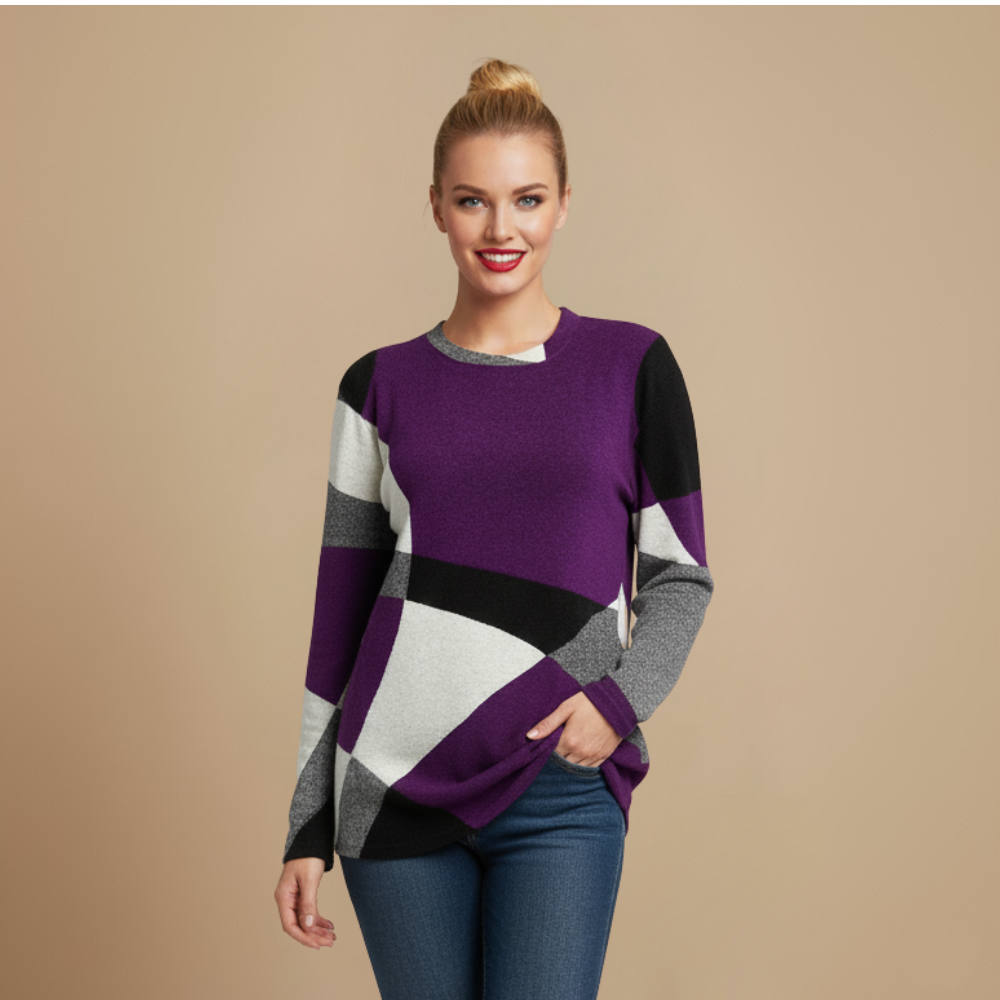 Geometrische patchwork losse top met lange mouwen Jelle Jora Mode