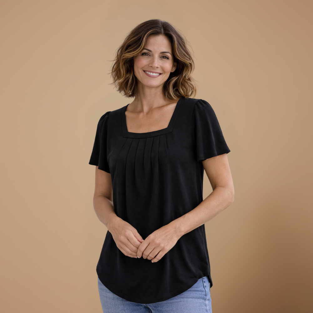Dames casual T-shirt met vierkante kraag en korte mouwen Jelle Jora Mode