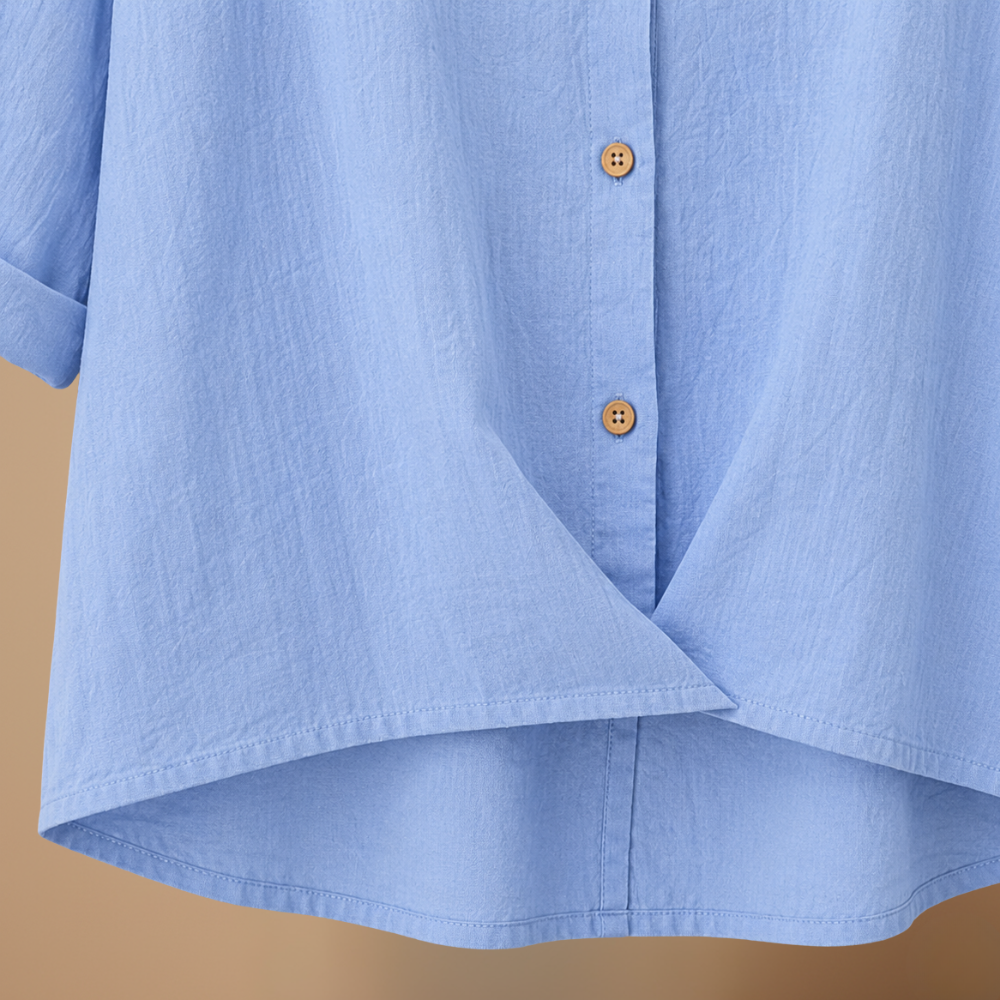Dames casual blouse met losse pasvorm knoopsluiting en v-hals Jelle Jora Mode