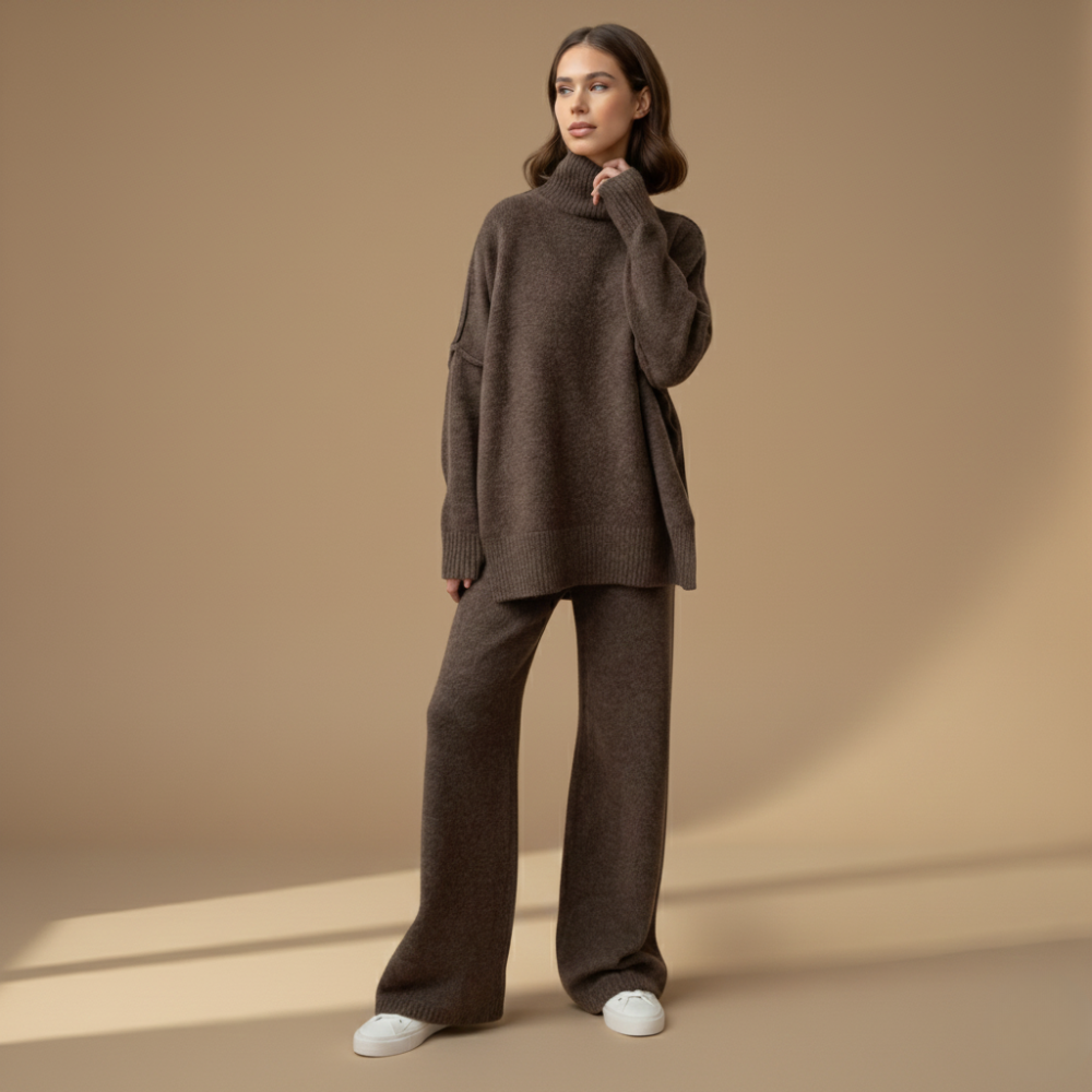 Dikke gebreide broek met hoge kraag voor dames Jelle Jora Mode