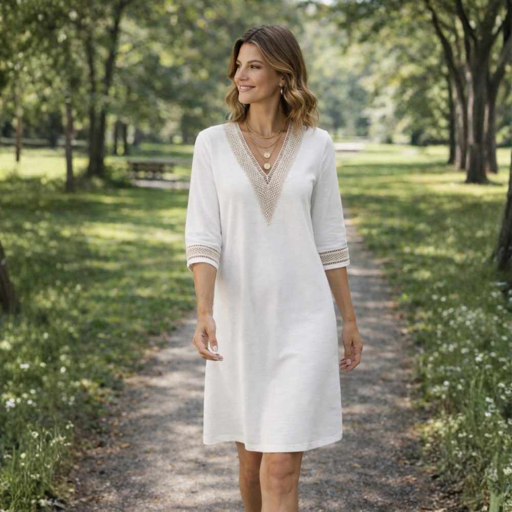 Elegante katoenen linnen zomerjurk met V-hals Jelle Jora Mode