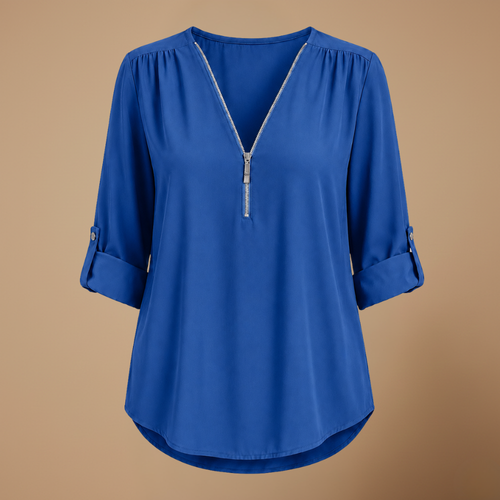 Dames blouse met V-hals en ritssluiting Jelle Jora Mode