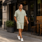 Heren set met overhemd met relaxte revers en korte broek Jelle Jora Mode