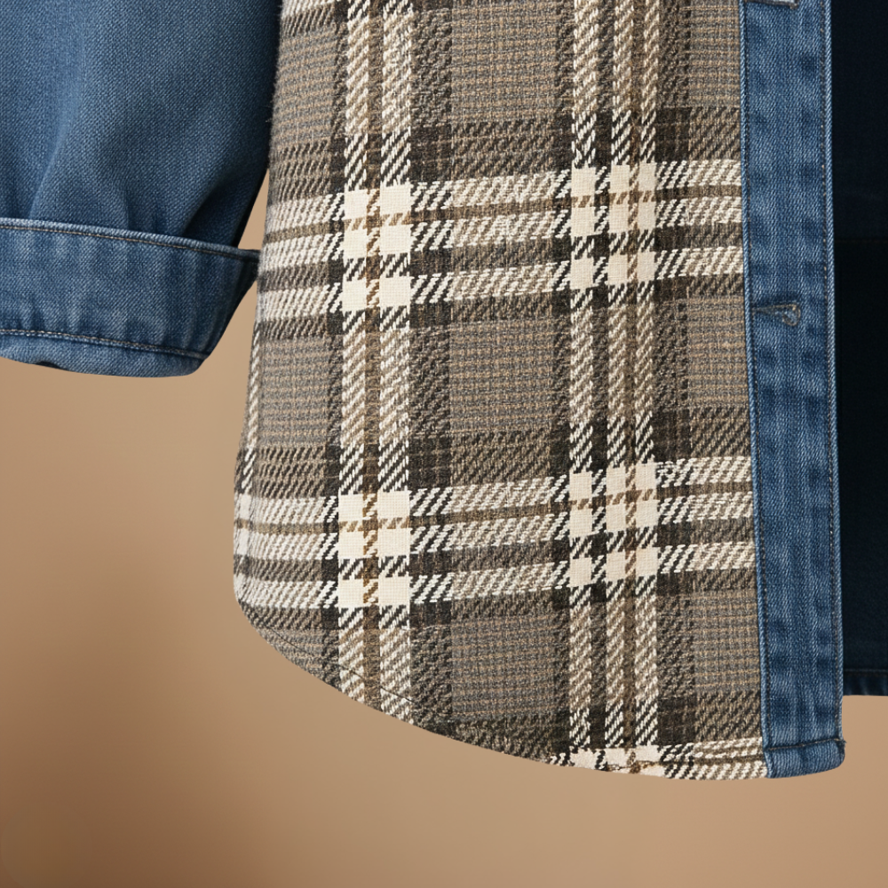 Denim jasje met patchwork ruitjesmotief en knoopsluiting Jelle Jora Mode