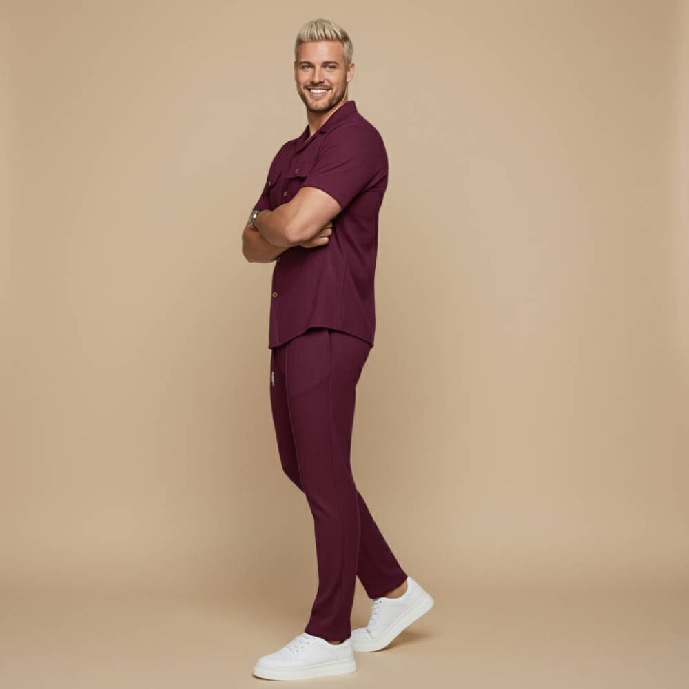 Wafelgebreid Shirt en Broek Tweedelige Set Jelle Jora Mode
