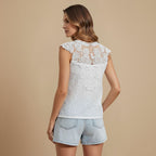 Lacey Patchwork V-hals Mouwloze Top Jelle Jora Mode