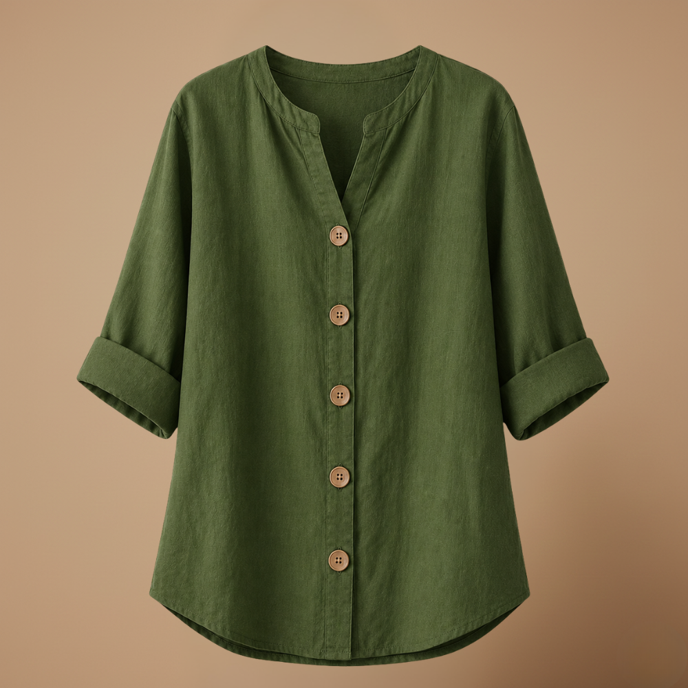 Damesblouse met V-hals en knopen aan de voorkant Jelle Jora Mode