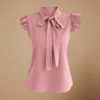 Dames elegante blouse met korte mouwen ruches en strikje Jelle Jora Mode